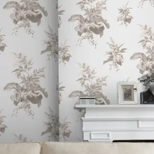 Laura Ashley Narberth Grey Leaves Smooth Wallpaper