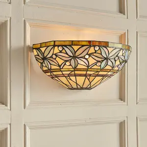 Tiffany Glass Wall Light Cream & Autumn Flower Shade Interior Sconce i00236