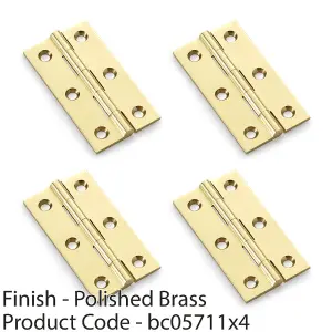 4 PACK - PAIR Solid Brass Cabinet Butt Hinge - 64mm - Polished Brass Premium Cupboard