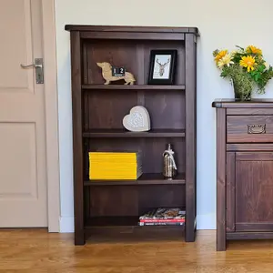 4 shelf medium bookcase, rich dark brown lacquer finish