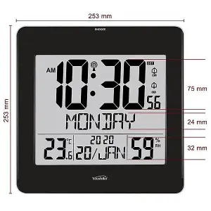 Large Jumbo LCD Radio Controlled Wall Clock  with Temperature and Humidity display  YC8059