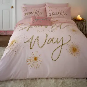 Catherine Lansfield Christmas Sparkle Reversible Double Duvet Cover Set with Pillowcases Blush Pink