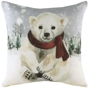 Evans Lichfield Snowy Polar Bear With Scarf Polarbear Feather Rich Cushion