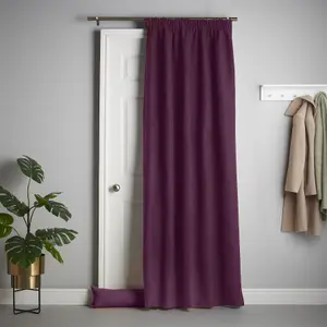 Velvet Chenille Thermal Fleece Lined Pencil Pleat Top Door Curtain 137cm x 213cm Aubergine