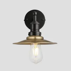 Industville Brooklyn Flat Wall Light, 8 Inch, Brass, Black Holder