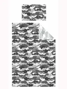 Grey Army Camouflage Reversible Single Duvet Cover and Pillowcase Set