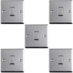 5 PACK 1 Gang 20A Single Light Switch POLISHED CHROME & GREY 2 Way Metal Rocker