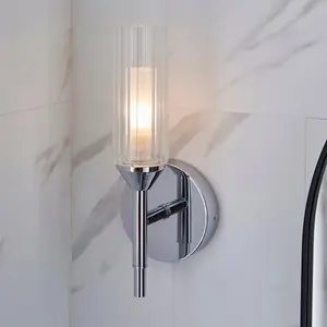 Luminosa Casoria Bathroom Glass Wall Lamp, Chrome Plate, Ribbed Glass, IP44