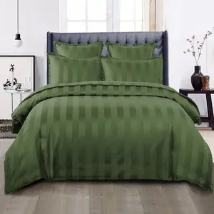 Renze Microfiber 250 TC Reversible Stripe Duvet Cover Set with Pillowcases Olive / Double Duvet Cover + 2 Standard  Pillowcases