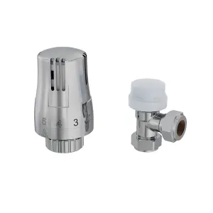 Right Radiators Angled Thermostatic TRV & Lockshield Radiator Valves 1/2"x15mm Chrome One Pair