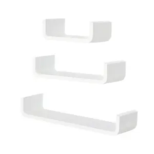 HOMCOM 3 Pieces Wooden U Shaped Floating Shelves Set Hanging CD Storage Display Modern Wall Mount Bookshelf White