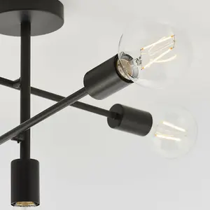 Semi Flush Ceiling Lamp Matt Black 5x Multi Light Industrial Straight Pendant