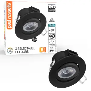 paul russells LED Downlight Black Tilt Recessed Ceiling Spotlight  4.8W 440 Lumens, IP44, Colour Changeable CCT3