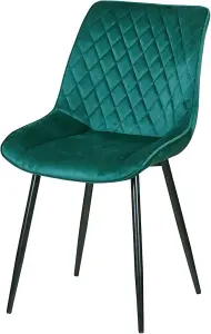 Set of 2 Green Velvet Effect Dining Chairs Plush Padded Upholstered Accent Chair - Elle by MCC