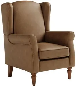 Dunelm Oswald Distressed Faux Leather Wingback Armchair, Country, Brown, Mocha