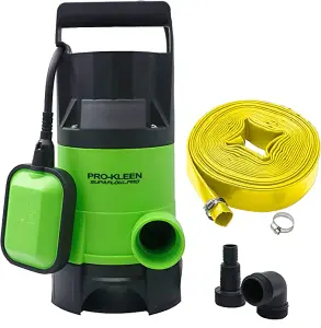 Pro-Kleen Submersible Water Pump Electric 400W with 15m Heavy Duty Layflat Hose for Clean or Dirty Water