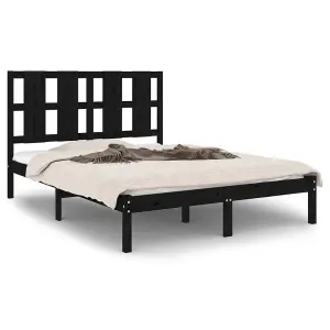 Berkfield Bed Frame Black Solid Wood Pine 140x190 cm