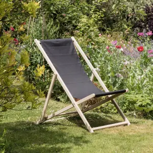 Harbour Housewares - Folding Wooden Garden Deck Chairs - Black - Pack of 2