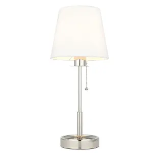 Luminosa Florence Base & Shade Table Lamp, Bright Nickel Plate, Vintage White Fabric