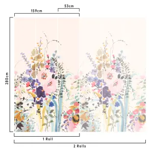 Cottage Bouquet 3 lane Repeatable Wallpaper Mural, Pink