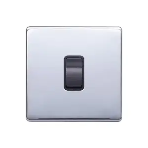 Polished Chrome Screwless Plate 1 Gang Intermediate Light Switch - Black Trim - SE Home