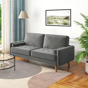 176CM Velvet Love Seat Grey Couch with 2 Pillows