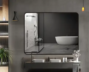 BELOFAY 50x70cm Aluminium Framed Black Rectangular Mirror for Wall, rectangle Mirror for Bedroom Entryway and Living Room makeup