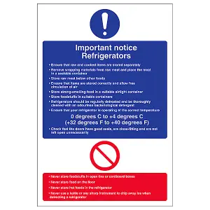 Refrigerators Important Notice Sign - Rigid Plastic - 200x300mm (x3)