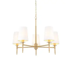 Luminosa Florence Multi Arm Shade Pendant Ceiling Lamp, Satin Brass Plate, Vintage White Fabric