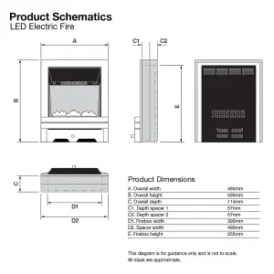 Focal Point Soho 2kW Chrome effect Electric Fire (H)555mm (W)390mm (D)114mm