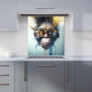 Monkey With Glasses Splashart Premium Glass Kitchen Splashback W900mm x H750mm