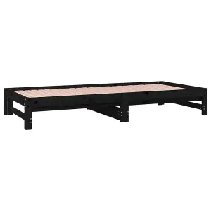 Berkfield Pull-out Day Bed Black 2x(90x200) cm Solid Wood Pine