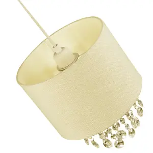 Modern Soft Cream Textured Linen Pendant Shade with Clear Acrylic Droplets