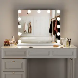 Neo Hollywood Vanity Touch Wall Mounted Freestanding Mirror with 13 LED Bulbs Lights