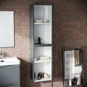 Nes Home Bathroom 1500mm Anthracite Wall Hung Furniture Tall Storage Cabinet Unit