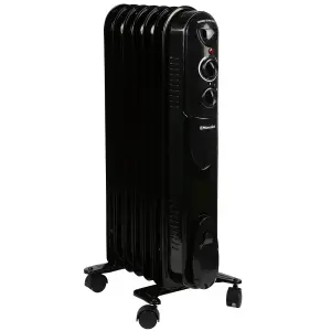 EMtronics 7 Fin Oil Filled Portable Heater Radiator with Thermostat - Black