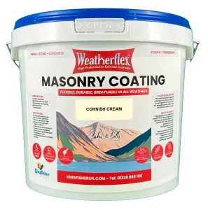 Weatherflex Smooth Premium Masonry Paint - 10L - Cornish Cream -  For Brick, Stone, Concrete Block, Concrete, Render