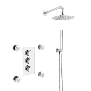 Nes Home Chrome Round 3 Way Concealed Thermostatic Shower Mixer Valve Shower Head Handset Body Jets Set