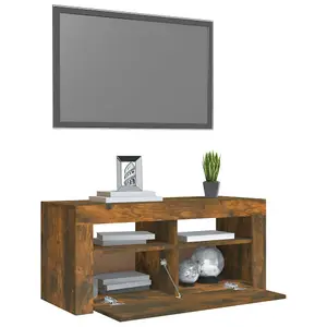 Berkfield TV Cabinet with LED Lights Smoked Oak 90x35x40 cm