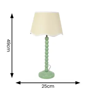 ValueLights Bobbins Sage Green Table Lamp with Linen Scallop White Trim Shade and LED Bulb