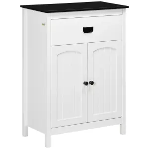 kleankin Bathroom Storage Unit with Drawer Double Door Cabinet Adjustable Shelf