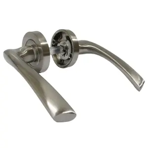 Zena Door Handle Modern Design Satin Nickel Lever on Rose Internal + Latch