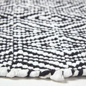 Homescapes Trance Black and White Diamond Pattern Recycled Fibre Rug, 66 x 200 cm