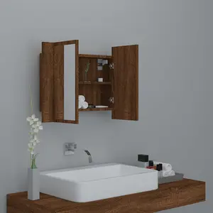 Berkfield LED Mirror Cabinet Brown Oak 60x12x45 cm Engineered Wood