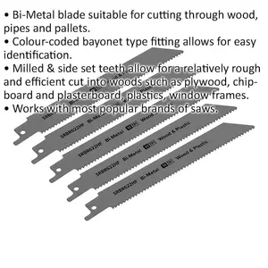 5 Pack Bi-Metal Reciprocating Saw Blades - 150mm, 10 TPI for Efficient Cutting