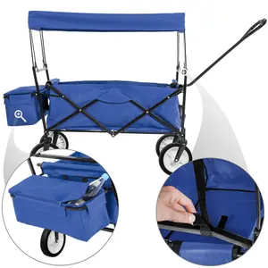 Premium Garden Trolley Wheelbarrow Cart With Roof Foldable Incl. Carry Bag Blue