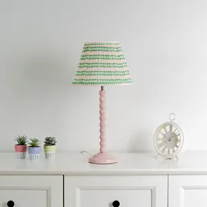 ValueLights Bobbles Rose Pink Bobbin Table Lamp with Pink Aztec Pleated Shade - LED Bulb Included