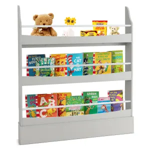 Costway 3-Tier Kids Bookshelf Toy Storage Bookcase Rack Wall w/ Anti-toppling Kits Grey