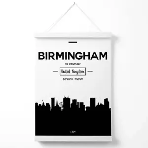 Birmingham Black and White City Skyline Poster with Hanger / 33cm / White