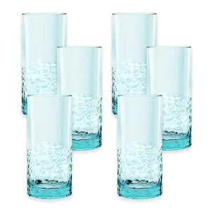 Acrylic Blue Cube Highball Drinking Glass - Plastic Picnic Camper Glasses - Set of 6